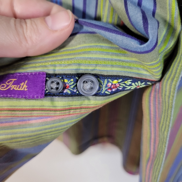 Mens Robert Graham Bold Stripe Multi color Paisley cuffs Long Sleeve Size XL - Picture 9 of 10